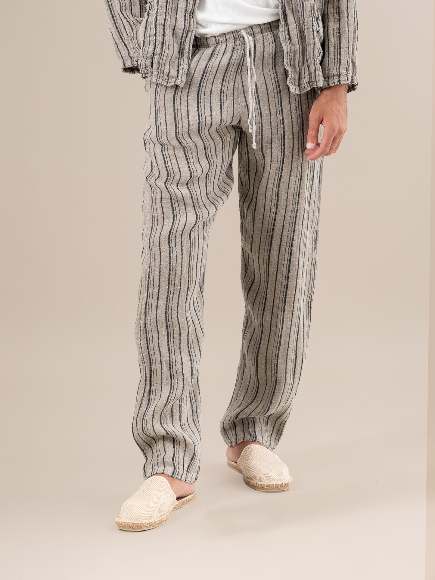 Pantaloni Amalfi Riga Felice Naturale PANTALONE AMALFI riga felice 12 Bottega Di Brunella