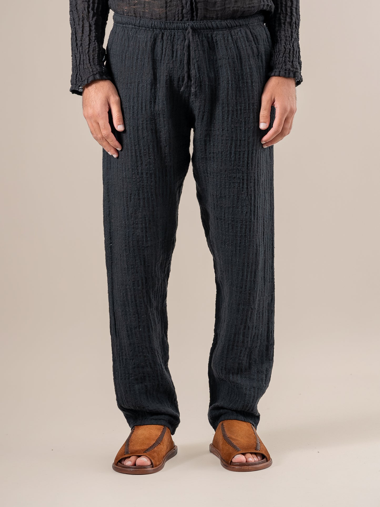 Pantaloni Amalfi Tela Uffizi Nero PANTALONE AMALFI tela uffizi 0 Bottega Di Brunella 