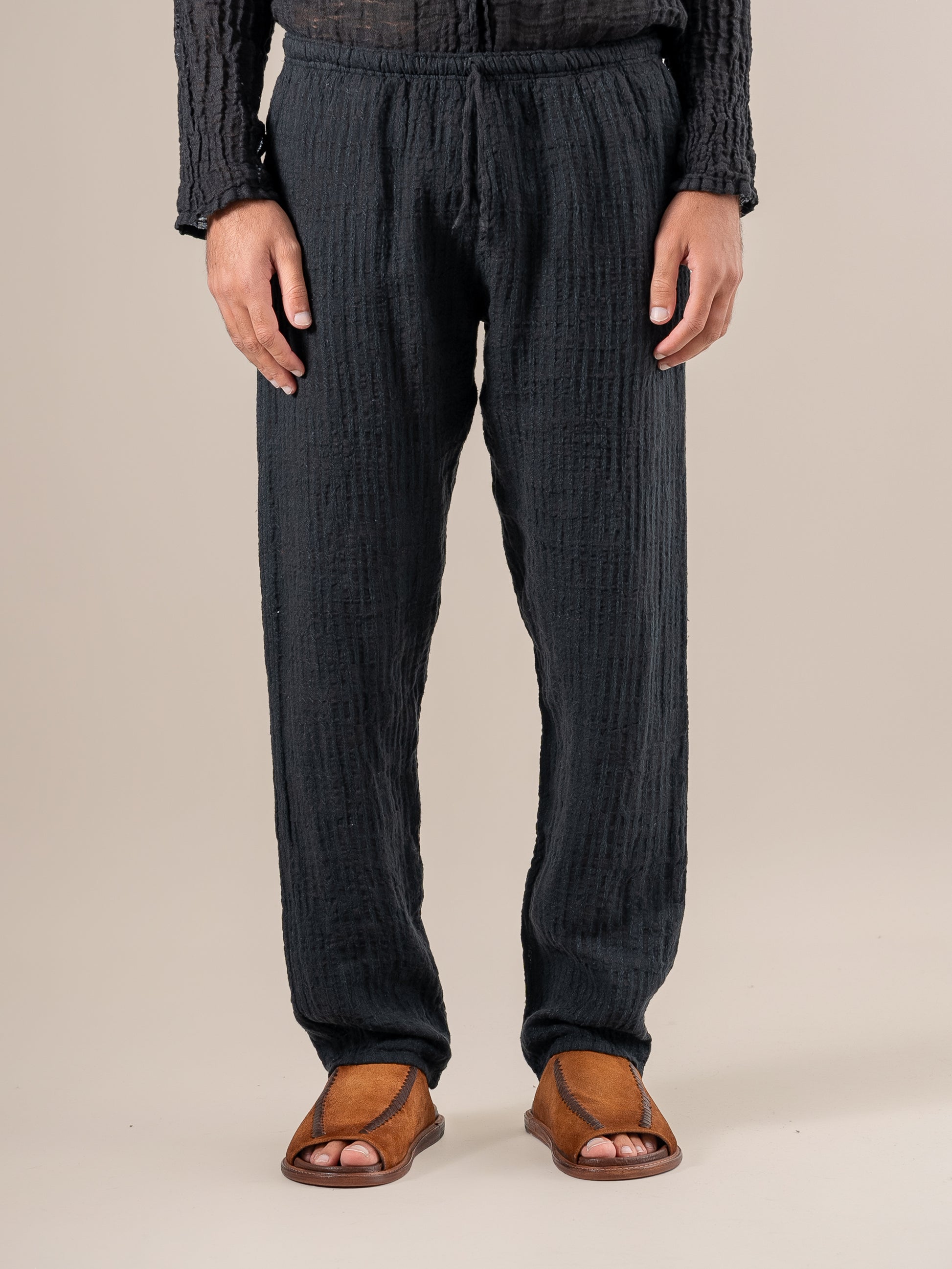 Pantaloni Amalfi Tela Uffizi Nero PANTALONE AMALFI tela uffizi 0 Bottega Di Brunella 