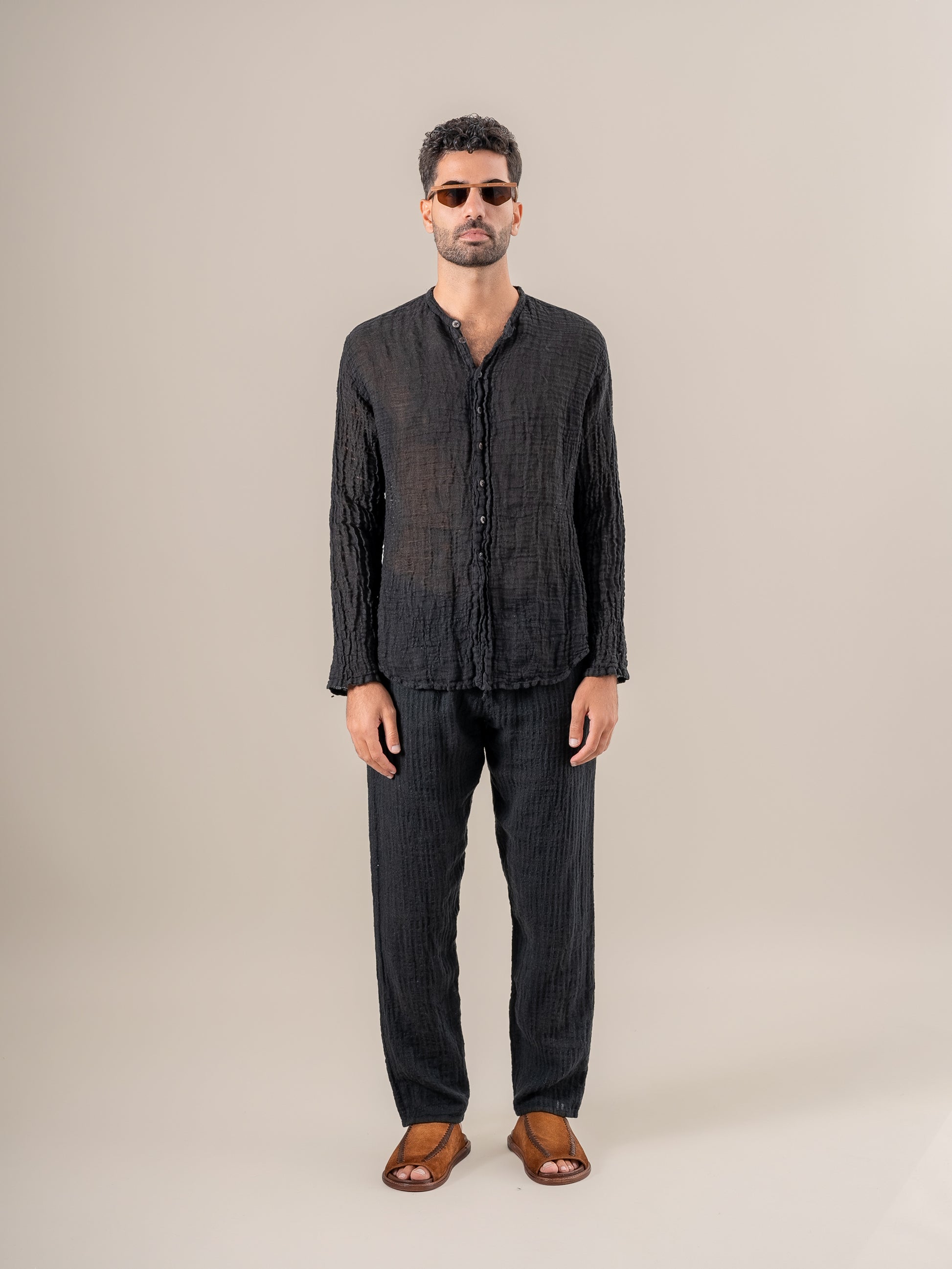 Pantaloni Amalfi Tela Uffizi Nero PANTALONE AMALFI tela uffizi 0 Bottega Di Brunella 
