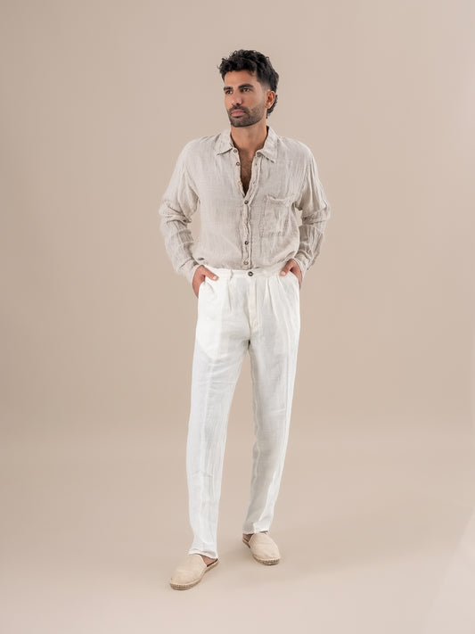 Pantaloni Peppino Lino Medio Latte PANTALONE PEPPINO LINO MADIO 33 Bottega Di Brunella 
