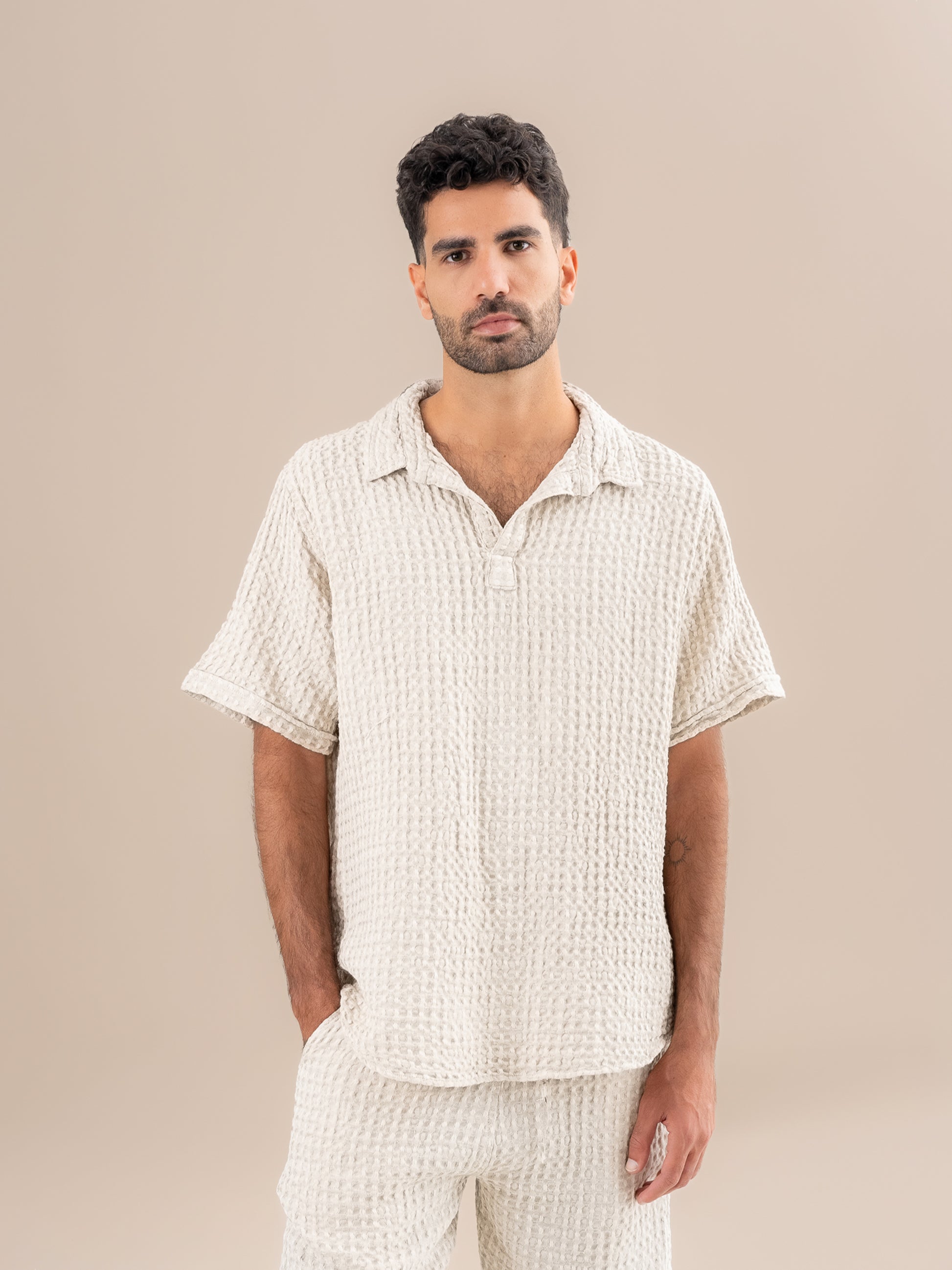 Camicia Monica Nido D'Ape Naturale CAMICIA MONICA nido dape 12 Bottega Di Brunella 