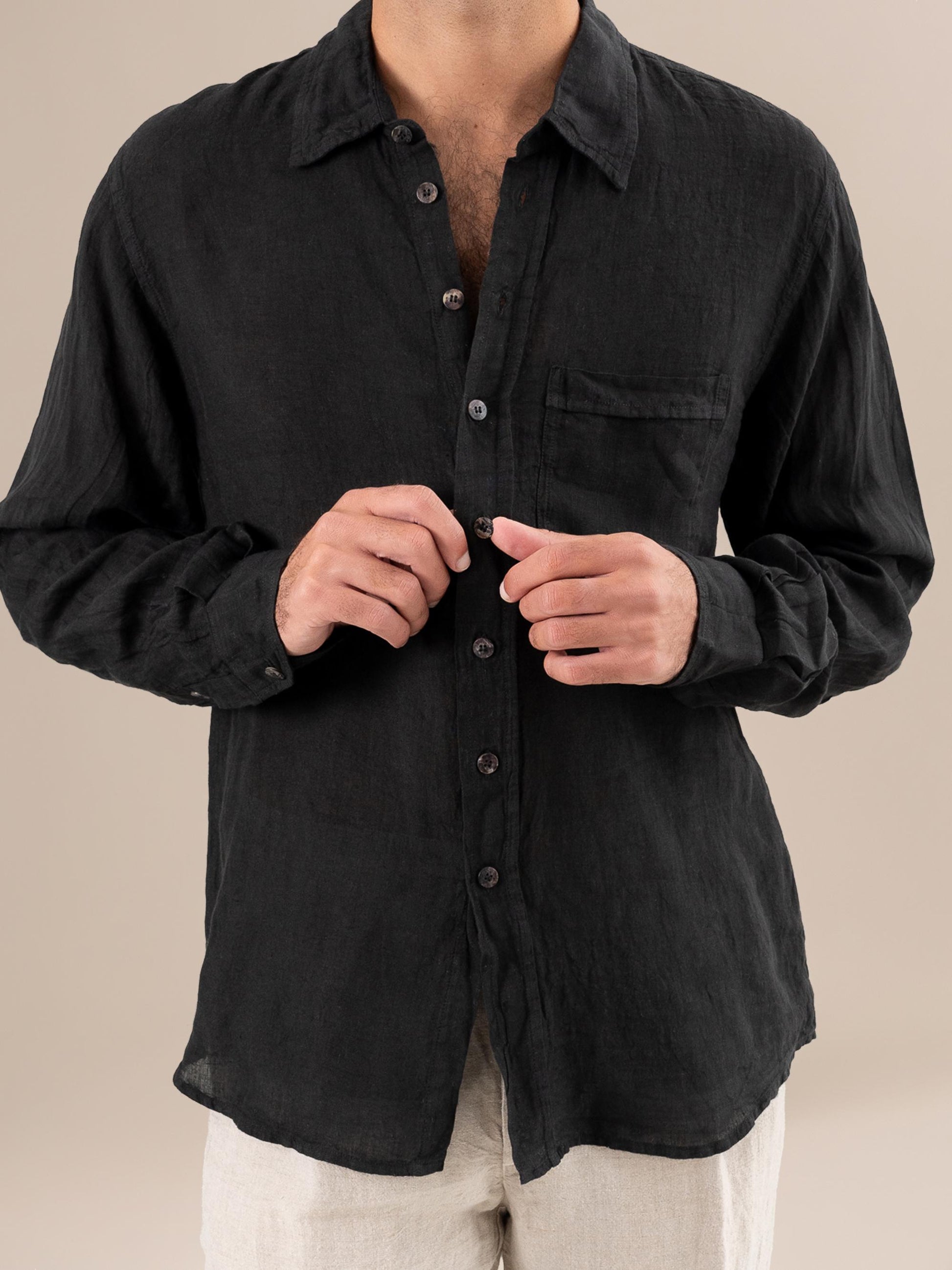 Camicia Peppe M/L Battista Nero CAMICIA PEPPE m/l collo battista 0 Bottega Di Brunella 