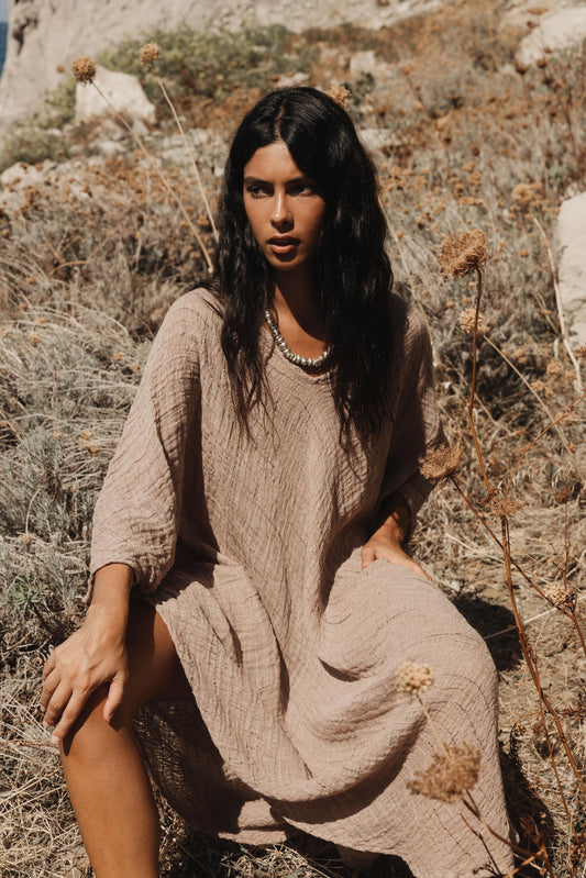 Vestito Fausta Garza Egitto Cipria VESTITO FAUSTA garza egitto 83 Bottega Di Brunella 