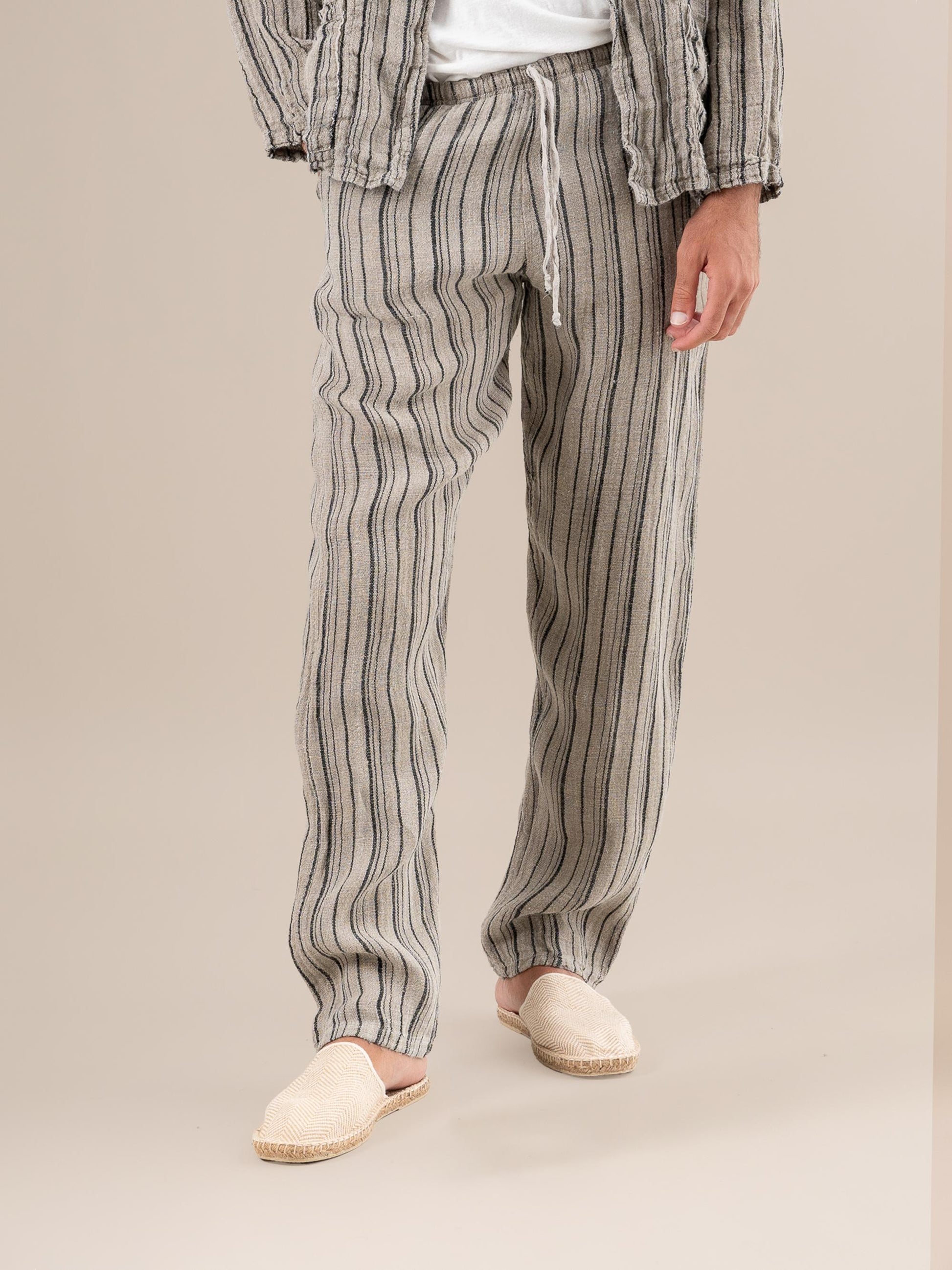 Pantaloni Amalfi Riga Felice Naturale PANTALONE AMALFI riga felice 12 Bottega Di Brunella 
