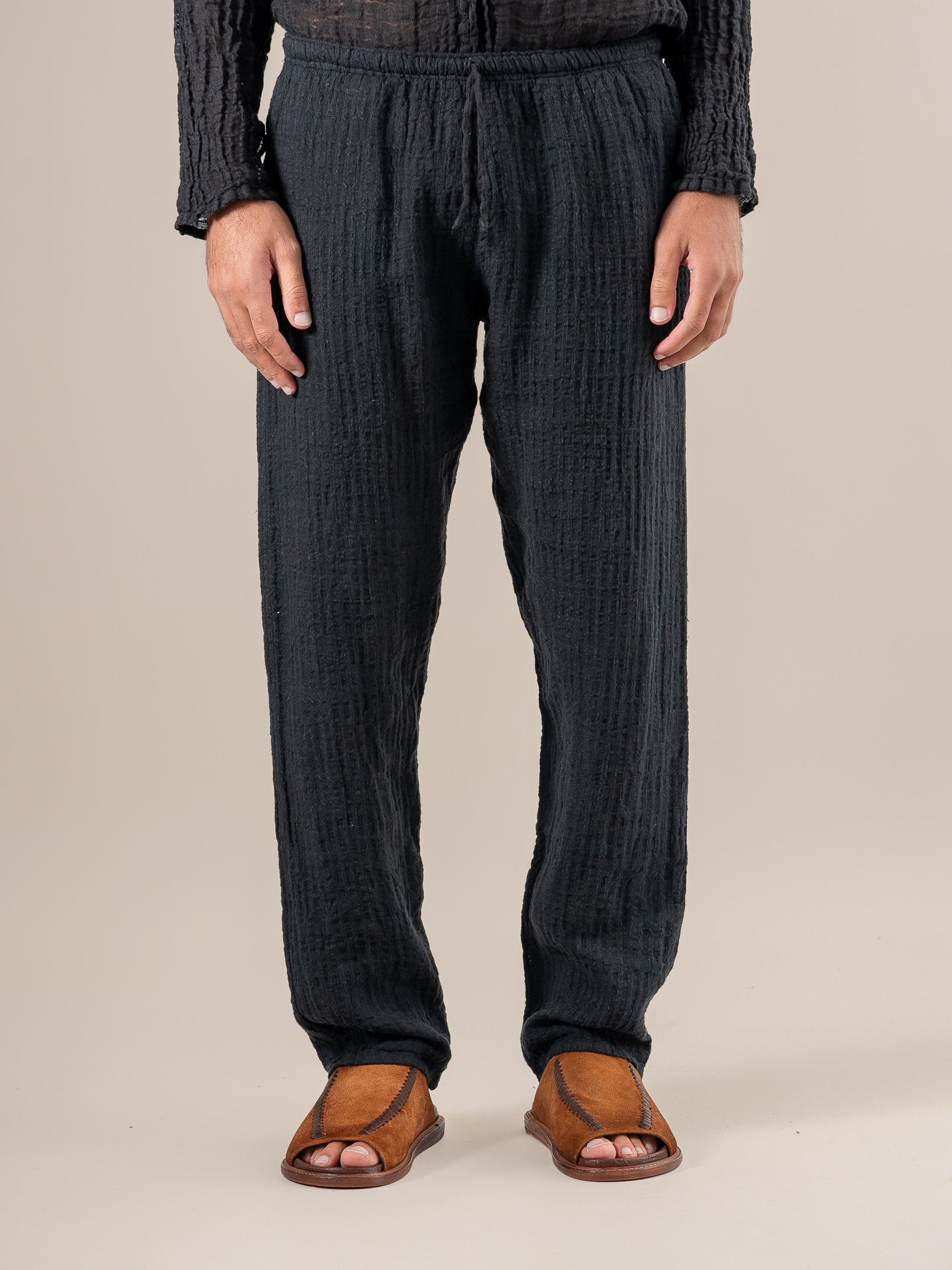 Pantaloni Amalfi Tela Uffizi Nero PANTALONE AMALFI tela uffizi 0 Bottega Di Brunella 