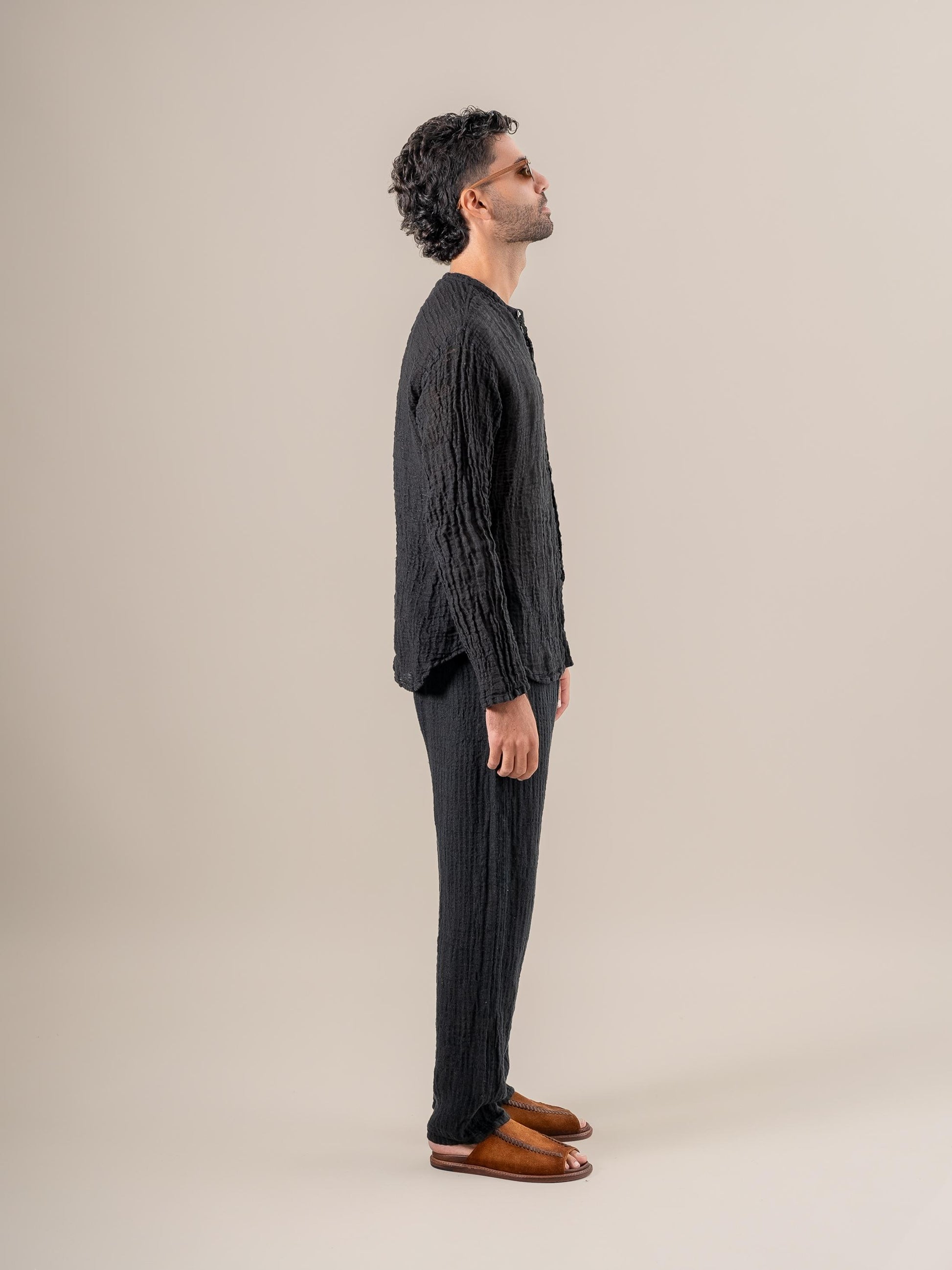 Pantaloni Amalfi Tela Uffizi Nero PANTALONE AMALFI tela uffizi 0 Bottega Di Brunella 