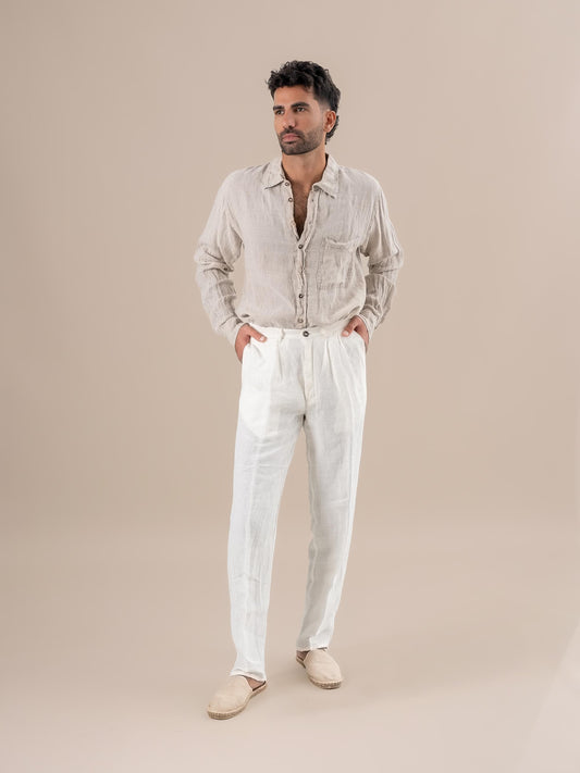 Pantaloni Peppino Lino Medio Latte PANTALONE PEPPINO LINO MADIO 33 Bottega Di Brunella 